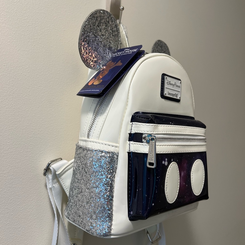Loungefly White and Silver Space Mountain Mickey Mouse Disney Parks Backpack - Picture 2 of 6